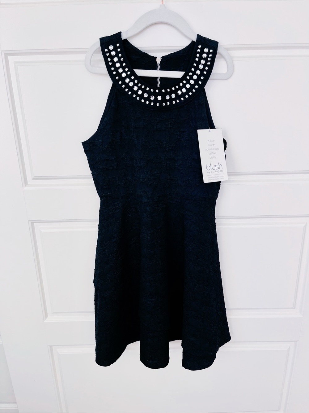 Blush Black Jewel Collar Fit & Flare Girls Dress
